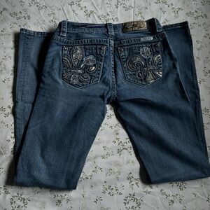 Miss Me Dark Blue Boot Cut Jeans with Silver Embellishments